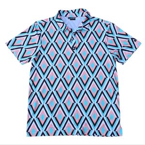 Bad Birdie Men’s The Diamond Geo Print Golf Polo Shirt Multicolor Size Large